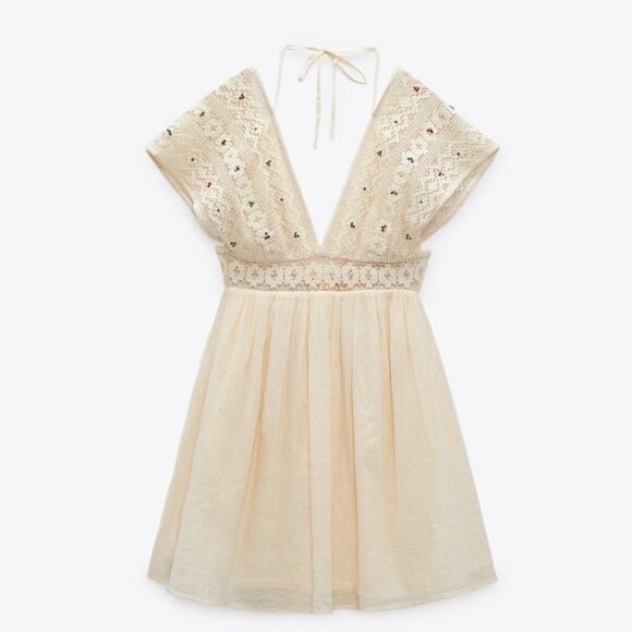 Zara cotton short sleeve embroidered mini dress - Picture 3 of 7